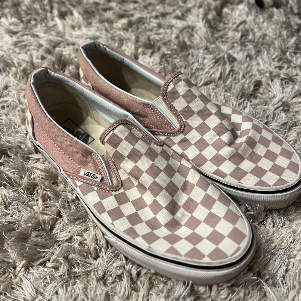 pink and white checkered vans